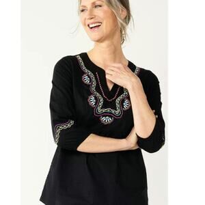 Bohemian Embroidered Top black colorful floral coastal cotton coastalgrandma XXL